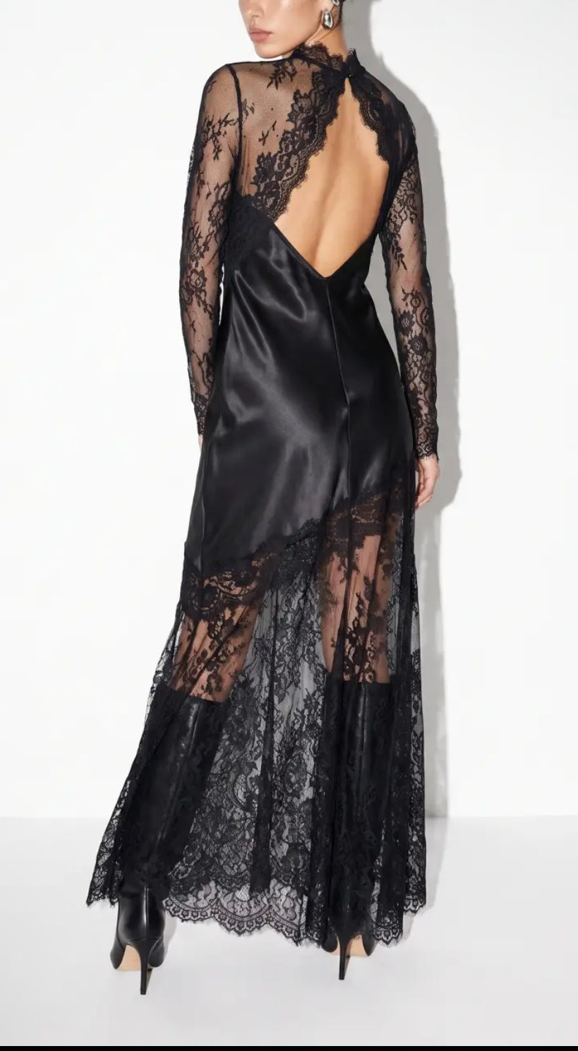 Satin and lace maxi dress.