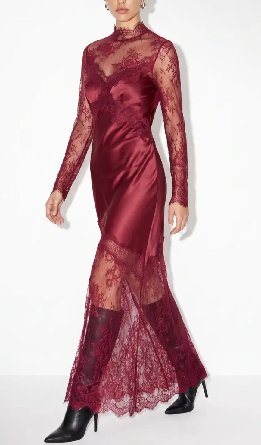 Satin and lace maxi dress.