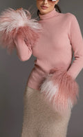 Luxury + Simplicity Mongolian Sheared Wool Cuff pink Sweater.