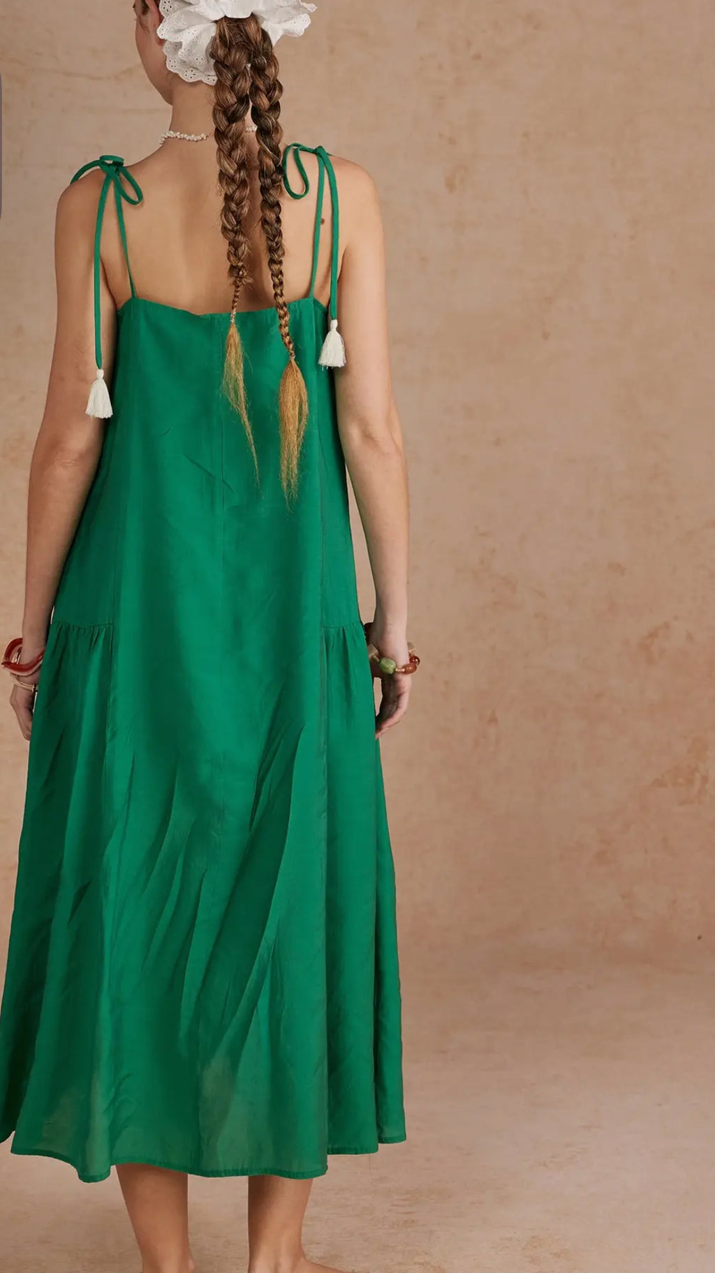 Boho Floral Embroidered Tie Strap  Midi Dress