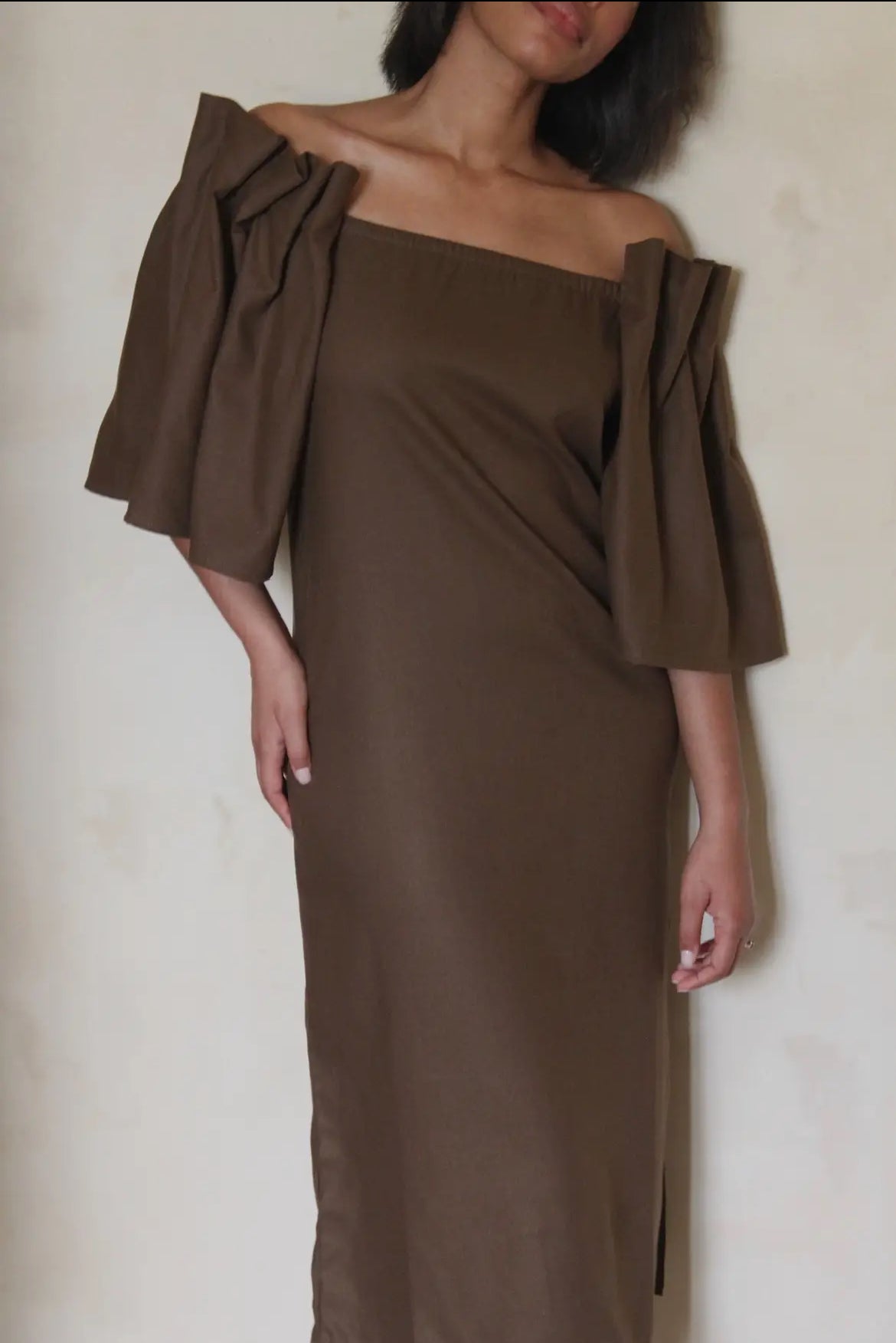 The romantic Vintage Inspired silk canvas dress with dramatic bell sleeves.
