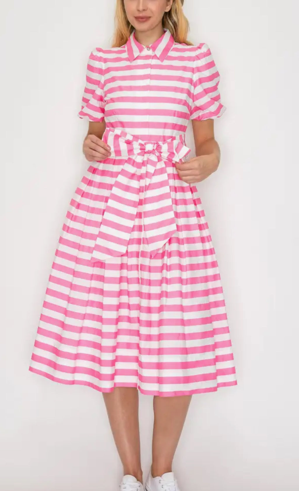 The classic button down poplin shirt dress with pockets .