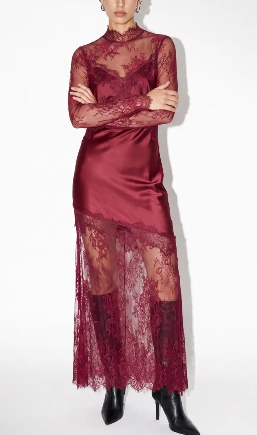 Satin and lace maxi dress.