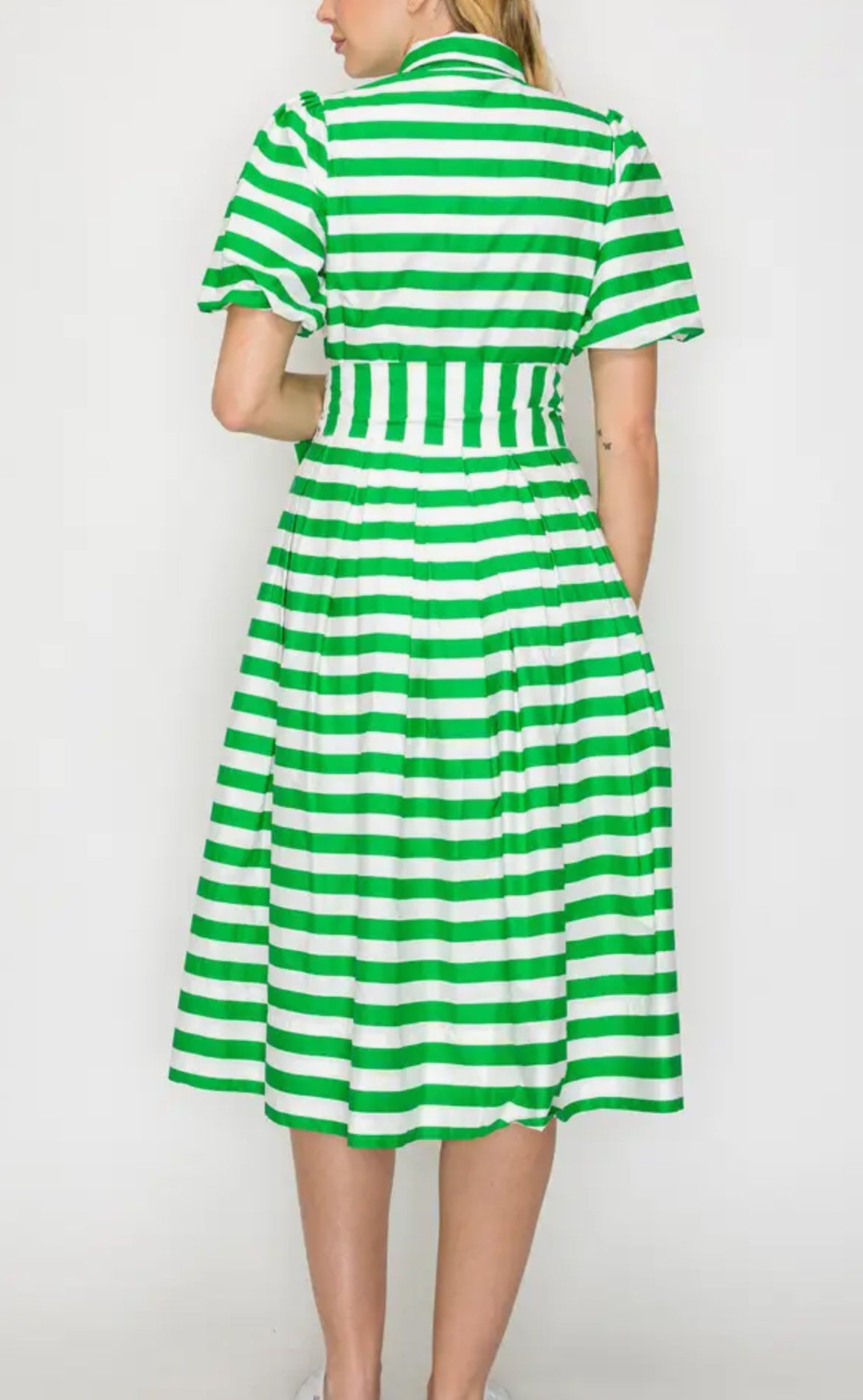 The classic button down poplin shirt dress with pockets .