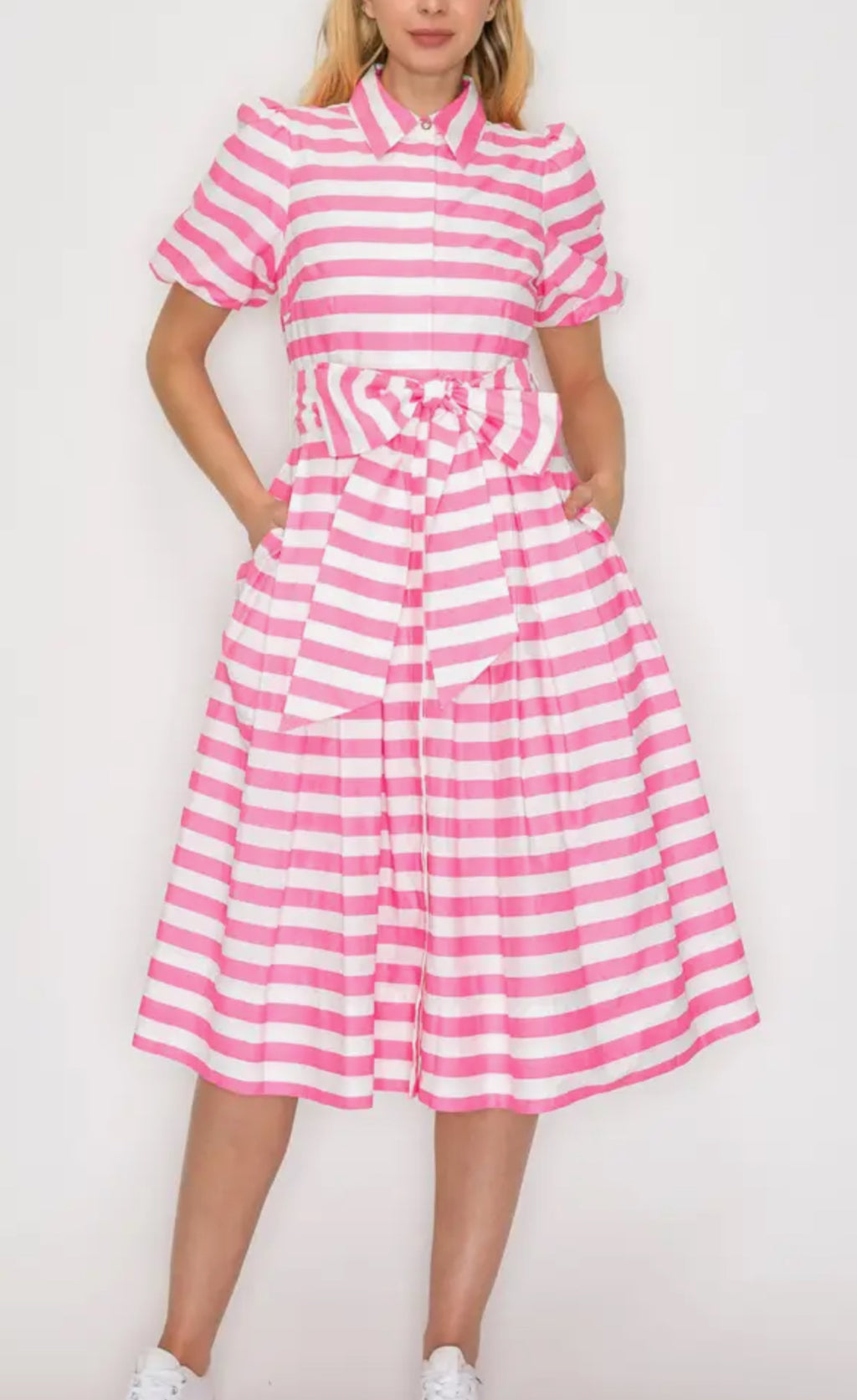 The classic button down poplin shirt dress with pockets .