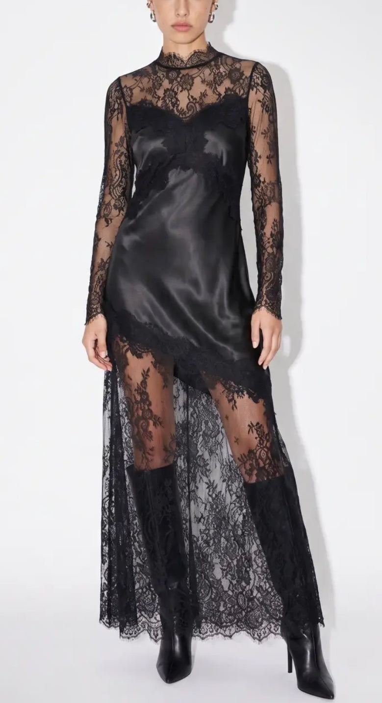 Satin and lace maxi dress.