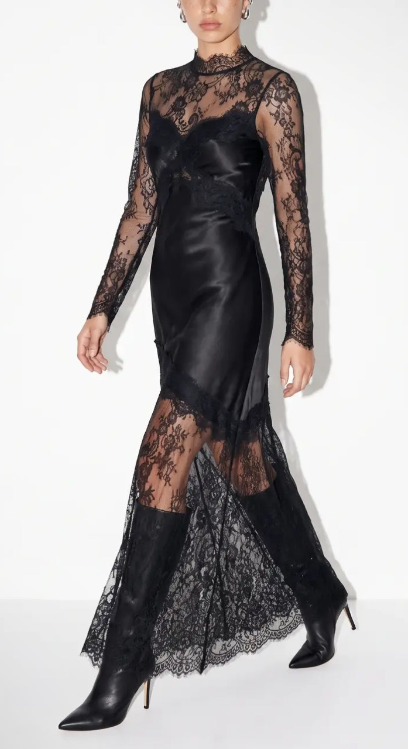 Satin and lace maxi dress.